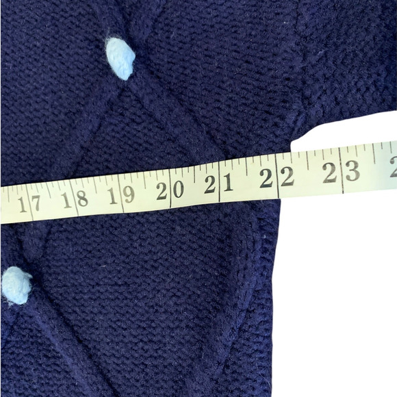 Women's Small Cable Knit Blue Pom Contrast Pullover Oversized Joyful Times - Picture 6 of 7